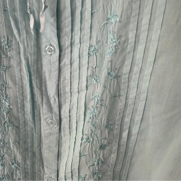 Ella Simone Cotton Pajama Set Sz XL Sky Blue NWOT Embroidered Pintuck Ribbon - Picture 6 of 16